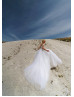 Off Shoulder Beaded White Lace Tulle Sweet Wedding Dress